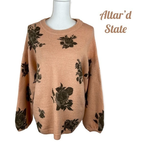 Altar’d State Blush & Brown Bold Floral Oversized Sweater NWOT - Picture 1 of 11